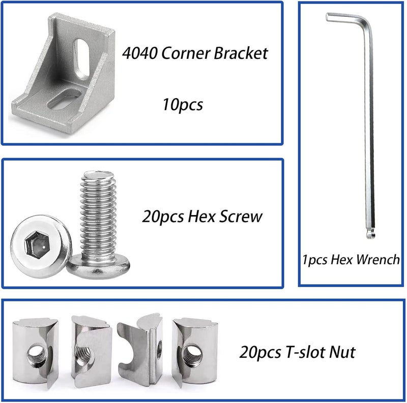 IXGNIJ 10Set 4040 Corner Bracket Connector Set for 4040 Aluminum Extrusion Accessories Silver - Image 4